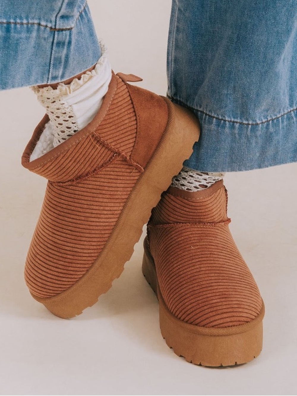 Dirty Laundry Corduroy Ribbed Orange/ Tan Platform Slip-On Boots NEW in BOX